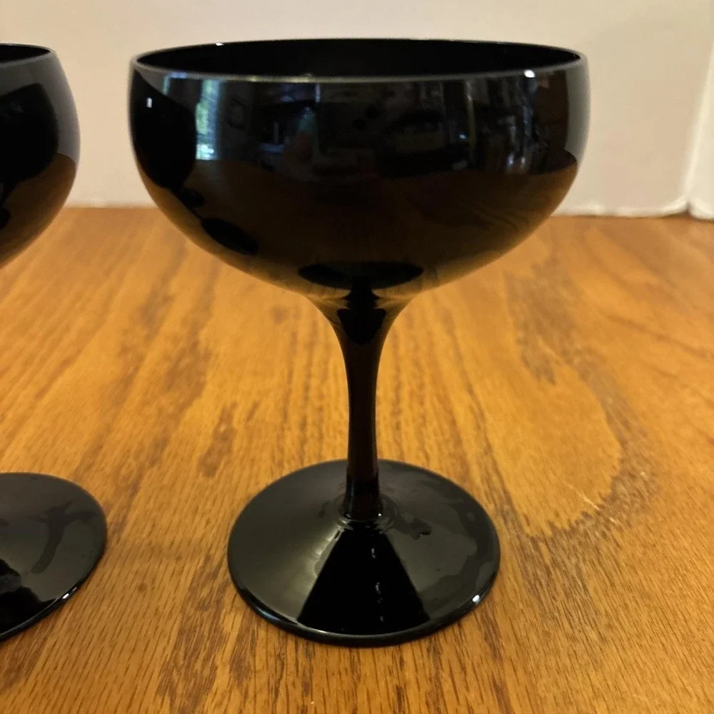 Vtg 3-  Sasaki Stemware Champagne Glasses Ebony Midnight Black Handcrafted Japan